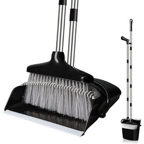 GRAREND Broom and Dustpan Set for Home, Upright 55" Broom and Dustpan Combo with Long Handle, Lobby Broom Sweeping for House Kitchen Room Office Indoor Floor Cleaning Supplies Housewarming Gift - Red
