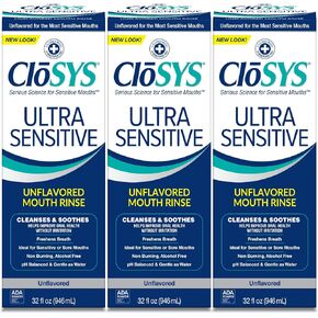 CloSYS Ultra Sensitive Mouthwash, 32 Ounce, Unflavored (Optional Flavor Dropper Included), Alcohol Free, Dye Free, pH Balanced, Helps Soothe Entire Mouth in Saudi Arabia