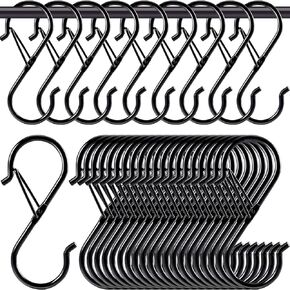 30 حزمة S خطافات للتعليق، خطافات S مع مشبك أمان، خطافات شديدة التحمل على شكل S، خطافات تعليق S مقاومة للصدأ 3.55 بوصة، خطافات سوداء S لتعليق النباتات، أواني المطبخ، المقالي، خزانة الحمام، الحديقة in Kuwait