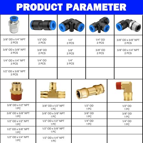 اييلكس ماجيك تركيبات خرطوم الهواء سريعة التوصيل من النايلون ووصلات ان بي تي وخطوط الهواء النحاسية مجموعات متنوعة معتمدة من وزارة النقل (عبوة من 44 قطعة) in Kuwait