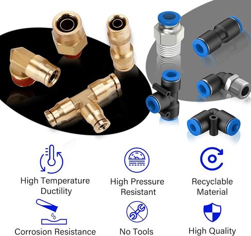 اييلكس ماجيك تركيبات خرطوم الهواء سريعة التوصيل من النايلون ووصلات ان بي تي وخطوط الهواء النحاسية مجموعات متنوعة معتمدة من وزارة النقل (عبوة من 44 قطعة) in Kuwait