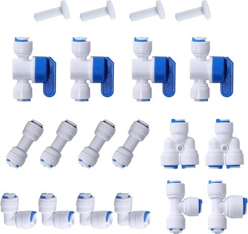 1/4" OD Quick Connect Push in to Connect for Water Reverse Osmosis System Water Tube Fitting (Ball Valve + T + I + L + Y + end cap , 10-Pack) in Kuwait