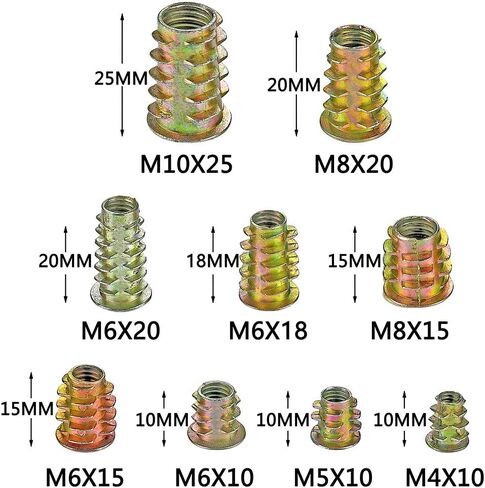 PGMJ 200 Pieces 9 Size M4/M5/M6/M8/M10 Metric Threaded Inserts Nuts Assortment Tool Kit for Wood Furniture Zinc Alloy Furniture Bolt Fastener Connector Hex Socket Screw Inserts in Saudi Arabia