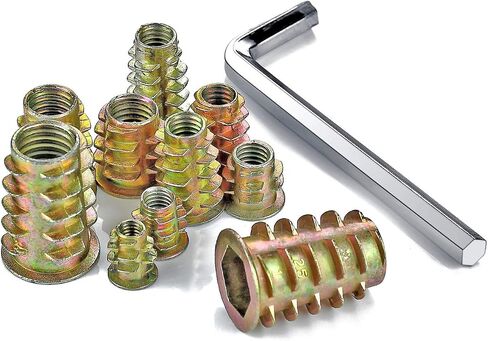 PGMJ 200 Pieces 9 Size M4/M5/M6/M8/M10 Metric Threaded Inserts Nuts Assortment Tool Kit for Wood Furniture Zinc Alloy Furniture Bolt Fastener Connector Hex Socket Screw Inserts in Saudi Arabia