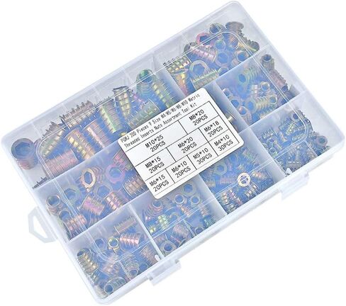 PGMJ 200 Pieces 9 Size M4/M5/M6/M8/M10 Metric Threaded Inserts Nuts Assortment Tool Kit for Wood Furniture Zinc Alloy Furniture Bolt Fastener Connector Hex Socket Screw Inserts in Saudi Arabia