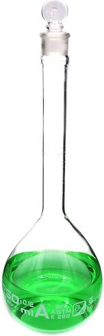 دورق حجمي، 250 مل - الفئة أ، ASTM - التسامح ±0.120 مل - سدادة زجاجية - مفرد، تخرج أبيض - Eisco Labs in Kuwait