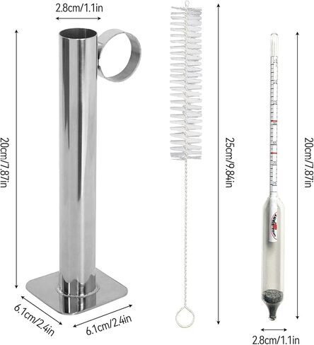 مجموعة مقياس كثافة شراب القيقب وبرطمانات الاختبار - مجموعة كثافة شراب القيقب عالية الجودة - مجموعة شراب القيقب من الفولاذ المقاوم للصدأ - تقيس محتوى السكر في الشراب، سهلة القراءة ودقيقة، مع فرشاة تنظيف in Kuwait