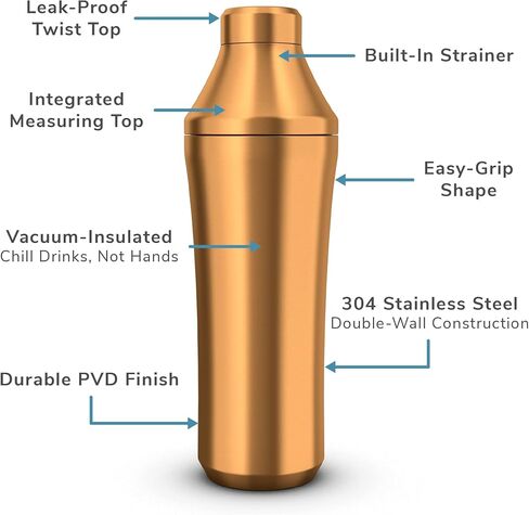 Elevated Craft Hybrid Cocktail Shaker - Premium Vacuum Insulated Stainless Steel Copper Cocktail Shaker - Innovative Measuring System - Martini Shaker for the Home Bartender - 28oz Total Volume in Saudi Arabia