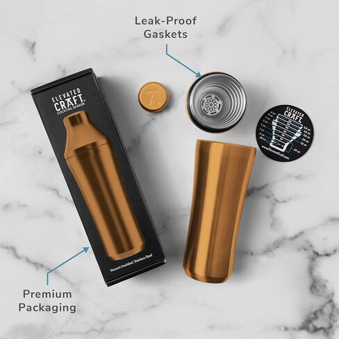 Elevated Craft Hybrid Cocktail Shaker - Premium Vacuum Insulated Stainless Steel Copper Cocktail Shaker - Innovative Measuring System - Martini Shaker for the Home Bartender - 28oz Total Volume in Saudi Arabia