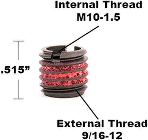 E-Z LOK - 650-10 E-Z Lok Externally Threaded Insert, C12L14 Carbon Steel, M10-1.5 Internal Threads, 9/16"-12 External Threads, 13.08mm Length, Made in US (Pack of 10) in Saudi Arabia