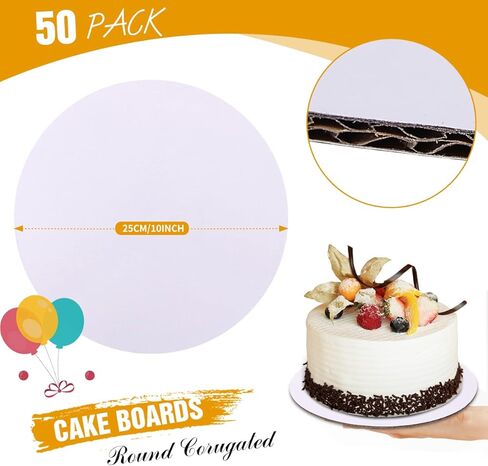 واتفكو 50 قطعة من الواح الكيك 10 انش دائرية بيضاء دائرية بقاعدة من الورق المقوى الامن غذائيا ومقاومة للدهون للاستعمال مرة واحدة (اكثر سمكا واقوى) in Kuwait