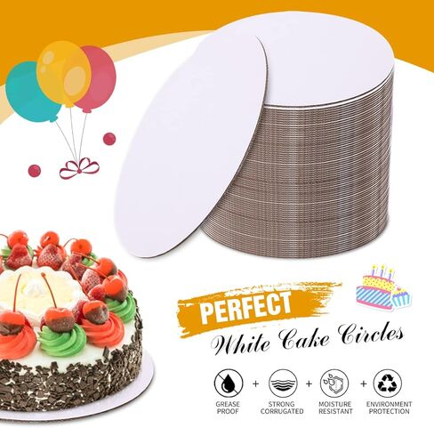واتفكو 50 قطعة من الواح الكيك 10 انش دائرية بيضاء دائرية بقاعدة من الورق المقوى الامن غذائيا ومقاومة للدهون للاستعمال مرة واحدة (اكثر سمكا واقوى) in Kuwait