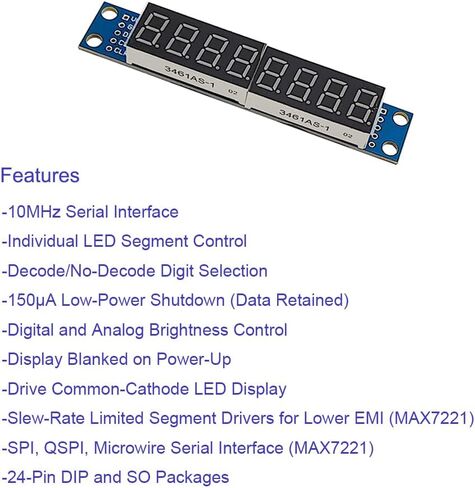 Haldzemo MAX7219 8 أرقام 7 شرائح رقمية 0.36 بوصة 8 بت وحدة عرض LED حمراء لأنبوب Arduino 51/AVR/STM32 (6 Pcak) in Kuwait
