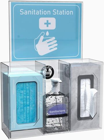 Hygiene Station Sanitation Station Mask Dispenser, Glove Dispenser Wall Mount, Triple Box Glove Holder, PPE Station, Hand Sanitizer, Disinfecting Wipes Transparent in Saudi Arabia