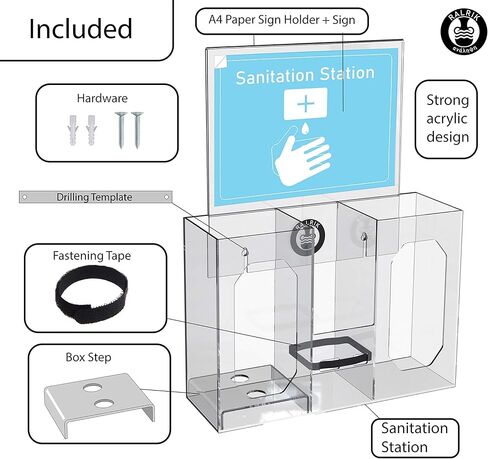 Hygiene Station Sanitation Station Mask Dispenser, Glove Dispenser Wall Mount, Triple Box Glove Holder, PPE Station, Hand Sanitizer, Disinfecting Wipes Transparent in Saudi Arabia