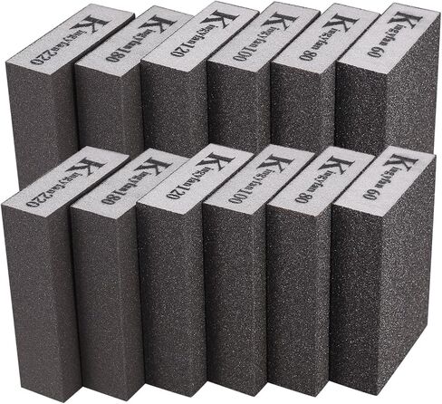Sanding Sponge, 12 Pcs Sanding Blocks, 60/80/100/120/180/220# Sandpaper Blocks, Coarse & Ultra Fine Wet and Dry Sanding Pads, Washable Reusable for Wood Drywall Sanding Blocks in Kuwait