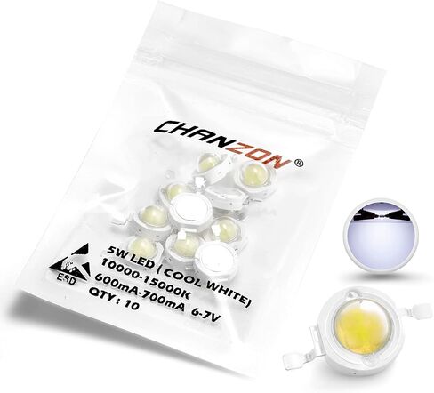 CHANZON 10 pcs High Power Led Chip 5W Warm White (3000K - 3500K / Input 600mA - 700mA / DC 6V - 7V / 5 Watt) Super Bright Intensity SMD COB Light Emitter Components Diode 5 W Bulb Lamp DIY Lighting in Saudi Arabia