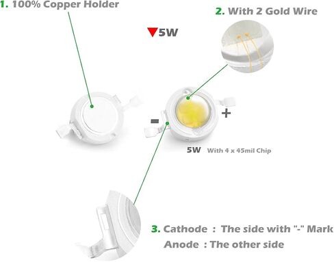 CHANZON 10 pcs High Power Led Chip 5W Warm White (3000K - 3500K / Input 600mA - 700mA / DC 6V - 7V / 5 Watt) Super Bright Intensity SMD COB Light Emitter Components Diode 5 W Bulb Lamp DIY Lighting in Saudi Arabia