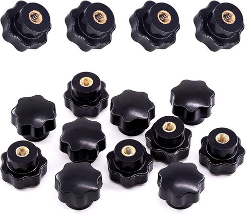 Swpeet 15Pcs M4 7 Star Knob Female Thread Nut Clamping Knob Grip Assortment Kit, Star Shape Hand Knobs Black Plastic Screw-On Handle Clamping Knob for Mechanical Equipment (M4) in Kuwait