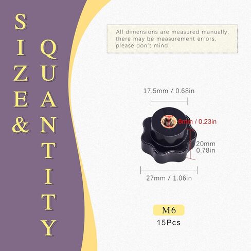 Swpeet 15Pcs M4 7 Star Knob Female Thread Nut Clamping Knob Grip Assortment Kit, Star Shape Hand Knobs Black Plastic Screw-On Handle Clamping Knob for Mechanical Equipment (M4) in Kuwait