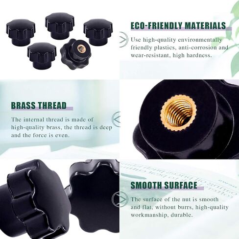 Swpeet 15Pcs M4 7 Star Knob Female Thread Nut Clamping Knob Grip Assortment Kit, Star Shape Hand Knobs Black Plastic Screw-On Handle Clamping Knob for Mechanical Equipment (M4) in Kuwait