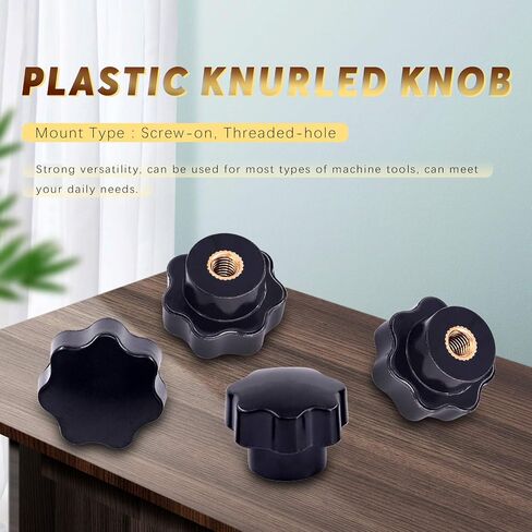 Swpeet 15Pcs M4 7 Star Knob Female Thread Nut Clamping Knob Grip Assortment Kit, Star Shape Hand Knobs Black Plastic Screw-On Handle Clamping Knob for Mechanical Equipment (M4) in Kuwait
