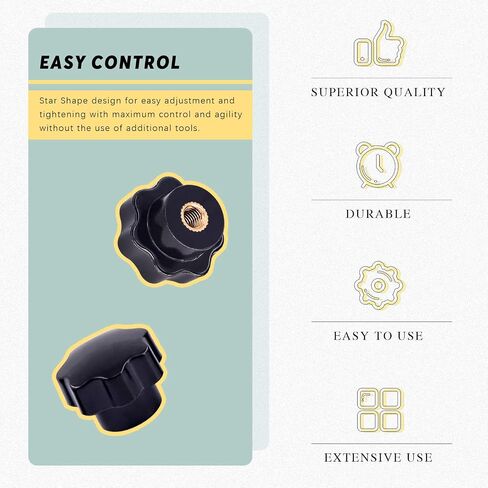 Swpeet 15Pcs M4 7 Star Knob Female Thread Nut Clamping Knob Grip Assortment Kit, Star Shape Hand Knobs Black Plastic Screw-On Handle Clamping Knob for Mechanical Equipment (M4) in Kuwait