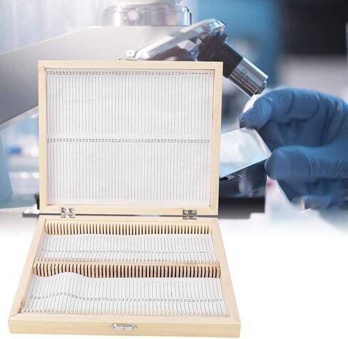 100 قطعة صندوق تخزين منزلق خشبي، شرائح مجهرية مُجهزة من الزجاج البيولوجي، لتعليم العلوم البيولوجية الأساسية in Kuwait