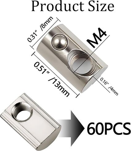 YHNTGB 60pcs M3 Spring T Nut، M3 T Slot Nut، M3 T Slot Nut، M3 T Slot Nut، كرة زنبركية محملة لصناعة آلة الطابعة ثلاثية الأبعاد من الألومنيوم in Kuwait
