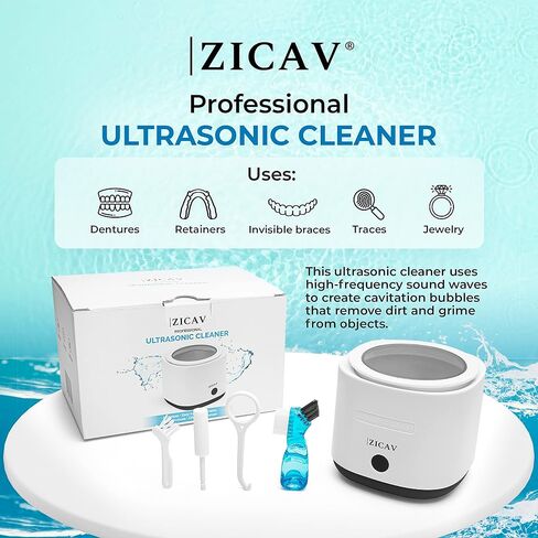 آلة تنظيف التجنيب من ZICAV - منظف المجوهرات بالموجات فوق الصوتية - آلة تنظيف أطقم الأسنان، واقي الفم، محاذاة، منظف جراب الأسنان - منظف الأسنان بالموجات فوق الصوتية لجميع أجهزة طب الأسنان، مجموعة فرش، 180 مل. in Saudi Arabia