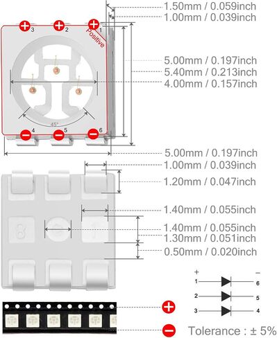 CHANZON 100 قطعة 5050 أبيض 6000K SMD LED أضواء ديود (سطح جبل 5 مم × 5 مم 3 رقائق / LED PLCC 6 دبابيس 60 مللي أمبير 15-18LM) مصابيح إضاءة فائقة السطوع ومكونات إلكترونية وثنائيات باعثة للضوء in Kuwait