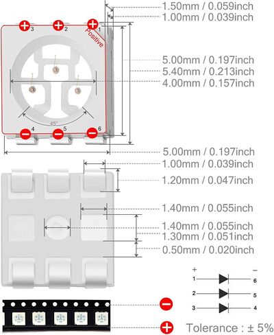 Chanzon 100 pcs 5050 White 6000K SMD LED Diode Lights (Surface Mount 5mm x 5 mm 3 Chips/LED PLCC 6 pins 60mA 15-18LM) Super Bright Lighting Bulb Lamps Electronics Components Light Emitting Diodes in Kuwait