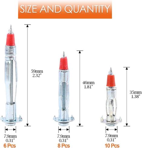 مجموعة متنوعة من مسامير تثبيت للمحرك مولي طويلة ومطلية بالزنك من Rustark 24 قطعة 35/46/59 مم مطلية بالزنك الثقيلة مولي مولي مقود للحائط المجوف مجموعة متنوعة للجدران الجافة المعلقة أو لوحات in Kuwait