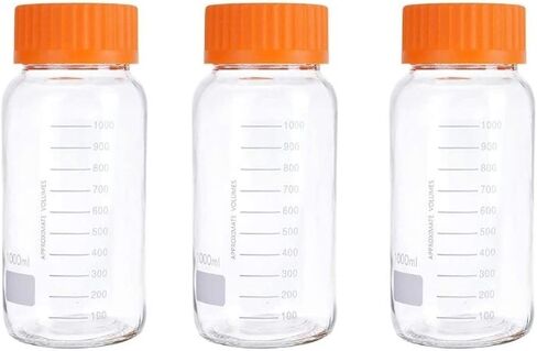 زجاجات بكاشف تخزين الوسائط من Basstein Lab ذات الفم الواسع، غطاء برغي GL80 متدرج مانع للتسرب، متعدد الأغراض للأغراض العلمية | عبوة من 6 قطع (برتقال، 500 مل) in Kuwait