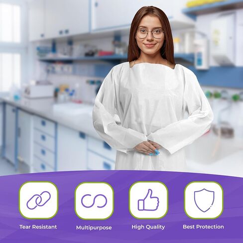 أثواب عزل AMZ Medical Supply مقاس كبير 47 بوصة، حزمة من 25 ثوبًا أزرقًا يمكن التخلص منه طبيًا مع أربطة خصر، حلقات إبهام، ثوب عزل CPE مقاوم للماء للاستعمال مرة واحدة، أثواب معدات الوقاية الشخصية عديمة الرائحة يمكن التخلص منها in Kuwait