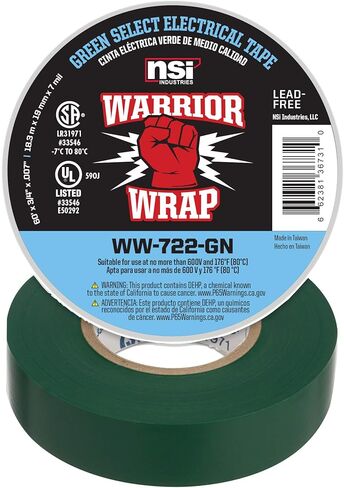 NSi Industries WarriorWrap Select 3/4 بوصة × 6 أقدام 7 مل شريط كهربائي من الفينيل ، أخضر (WW-722-GN) in Kuwait