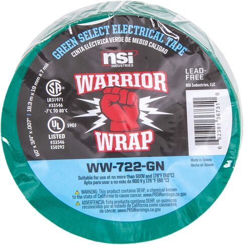 NSi Industries WarriorWrap Select 3/4 بوصة × 6 أقدام 7 مل شريط كهربائي من الفينيل ، أخضر (WW-722-GN) in Kuwait