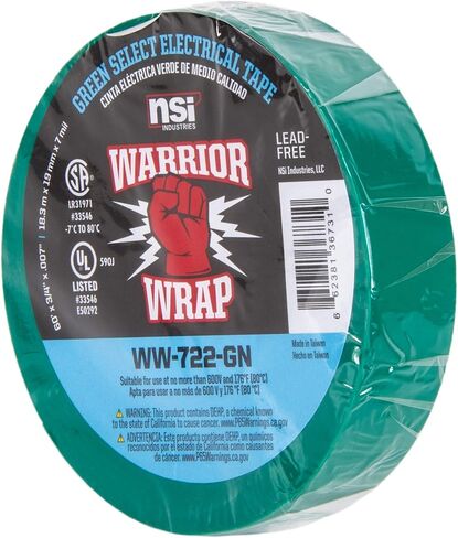 NSi Industries WarriorWrap Select 3/4 بوصة × 6 أقدام 7 مل شريط كهربائي من الفينيل ، أخضر (WW-722-GN) in Kuwait