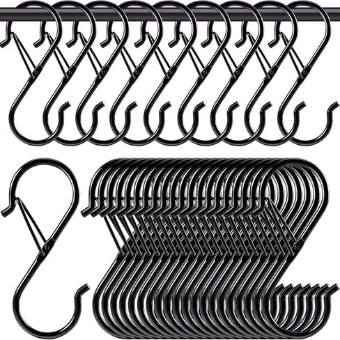 30 حزمة S خطافات للتعليق، خطافات S مع مشبك أمان، خطافات شديدة التحمل على شكل S، خطافات تعليق S مقاومة للصدأ 3.55 بوصة، خطافات سوداء S لتعليق النباتات، أواني المطبخ، المقالي، خزانة الحمام، الحديقة in Kuwait