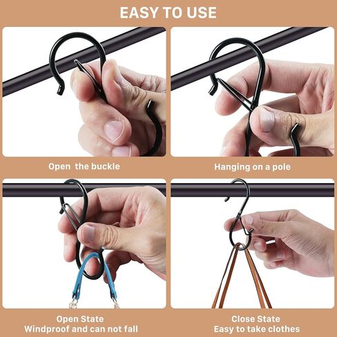 30 حزمة S خطافات للتعليق، خطافات S مع مشبك أمان، خطافات شديدة التحمل على شكل S، خطافات تعليق S مقاومة للصدأ 3.55 بوصة، خطافات سوداء S لتعليق النباتات، أواني المطبخ، المقالي، خزانة الحمام، الحديقة in Kuwait