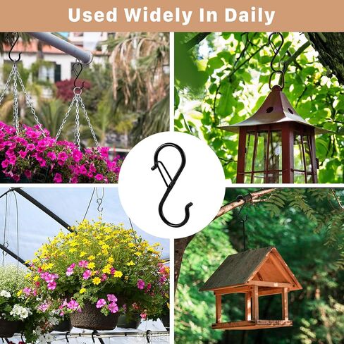 30 حزمة S خطافات للتعليق، خطافات S مع مشبك أمان، خطافات شديدة التحمل على شكل S، خطافات تعليق S مقاومة للصدأ 3.55 بوصة، خطافات سوداء S لتعليق النباتات، أواني المطبخ، المقالي، خزانة الحمام، الحديقة in Kuwait