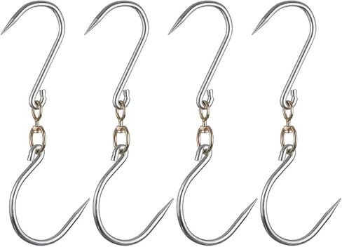 uxcell 12'' Swivel Meat Hooks, 0.34'' Thickness Galvanized Processing Butcher Hooks for Hanging Drying Smoking Meat Products, 4Pcs in Saudi Arabia