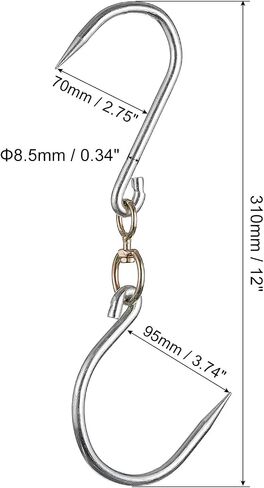 uxcell 12'' Swivel Meat Hooks, 0.34'' Thickness Galvanized Processing Butcher Hooks for Hanging Drying Smoking Meat Products, 4Pcs in Saudi Arabia