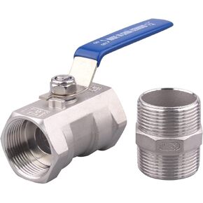 DERNORD 1PC Type Stainless Steel 1 Inch Ball Valve NPT Standard Port with Male Hex Nipple for Water, Oil, and Gas