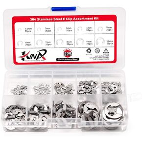 10 مقاسات 304 من الفولاذ المقاوم للصدأ مجموعة متنوعة من مشبك E-Clip مجموعة متنوعة من حلقات الاحتفاظ الخارجية من الفولاذ المعالج حرارياً (M1.5-M10,275 قطعة) in Kuwait