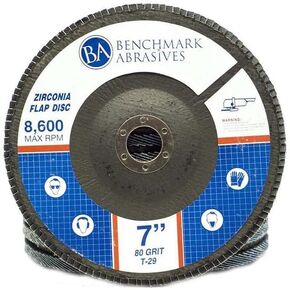 Benchmark Abrasives 7" x 7/8" Premium High-Density Jumbo Zirconia Type 29 Flap Discs for Sanding, Stock and Rust Removal, Finishing, Grinding, Deburring (10 Pack) - 60 Grit