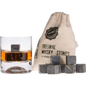 Premium Whiskey Stones Gift Set with 12 Pcs Stones and Bag. Whiskey, Bourbon, Cognac, Scotch,Gin, Wine Beverage. Marble Reusable Ice Cubes. Birthday Gift for Whiskey Lovers.… (Dark Grey) in Saudi Arabia