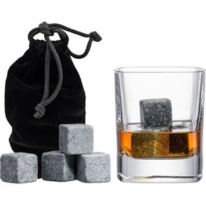 Set of 9 Grey Beverage Chilling Stones [Chill Rocks] Whiskey Stones for Whiskey and Other Beverages - in Gift Box with Velvet Carrying Pouch - Made of 100% Pure Soapstone - by Quiseen in Saudi Arabia