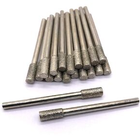 20Pcs Diamond Grinding Bits, 4mm Cylinder Head, 3mm Shank, 45mm Long Diamond Coated Burr Mounted Point