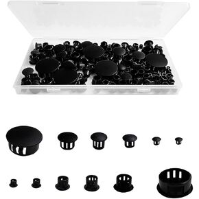 6 Sizes Plastic Hole Plugs, Black Hole Plugs, 5mm (0.19") , 6mm (1/4"), 8mm (5/16"),10mm (3/8"), 13mm (1/2"), 25mm/(1"), Black Plastic Hole Plugs Black Plastic Plugs for Holes Hardware Plugs (155pcs)